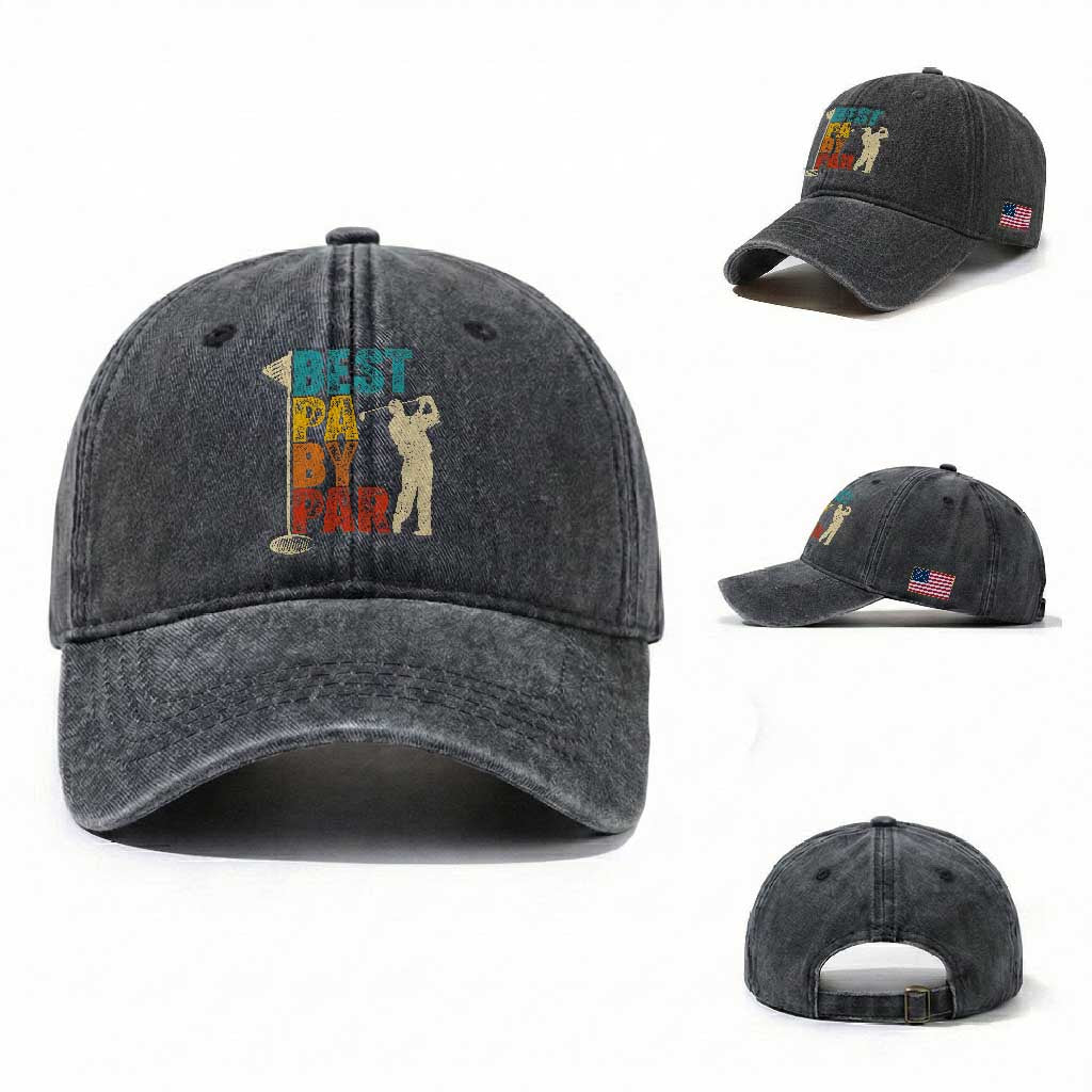 Golf Gifts for Dad Washed Cotton Baseball Cap Retro Best Pa By Par Fathers Day TS10 Washed Cap Universal Fit Dark Gray Print Your Wear