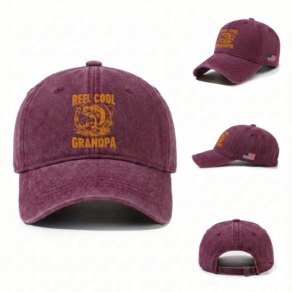Funny Fishing Vintage Reel Cool Grandpa Washed Cotton Baseball Cap