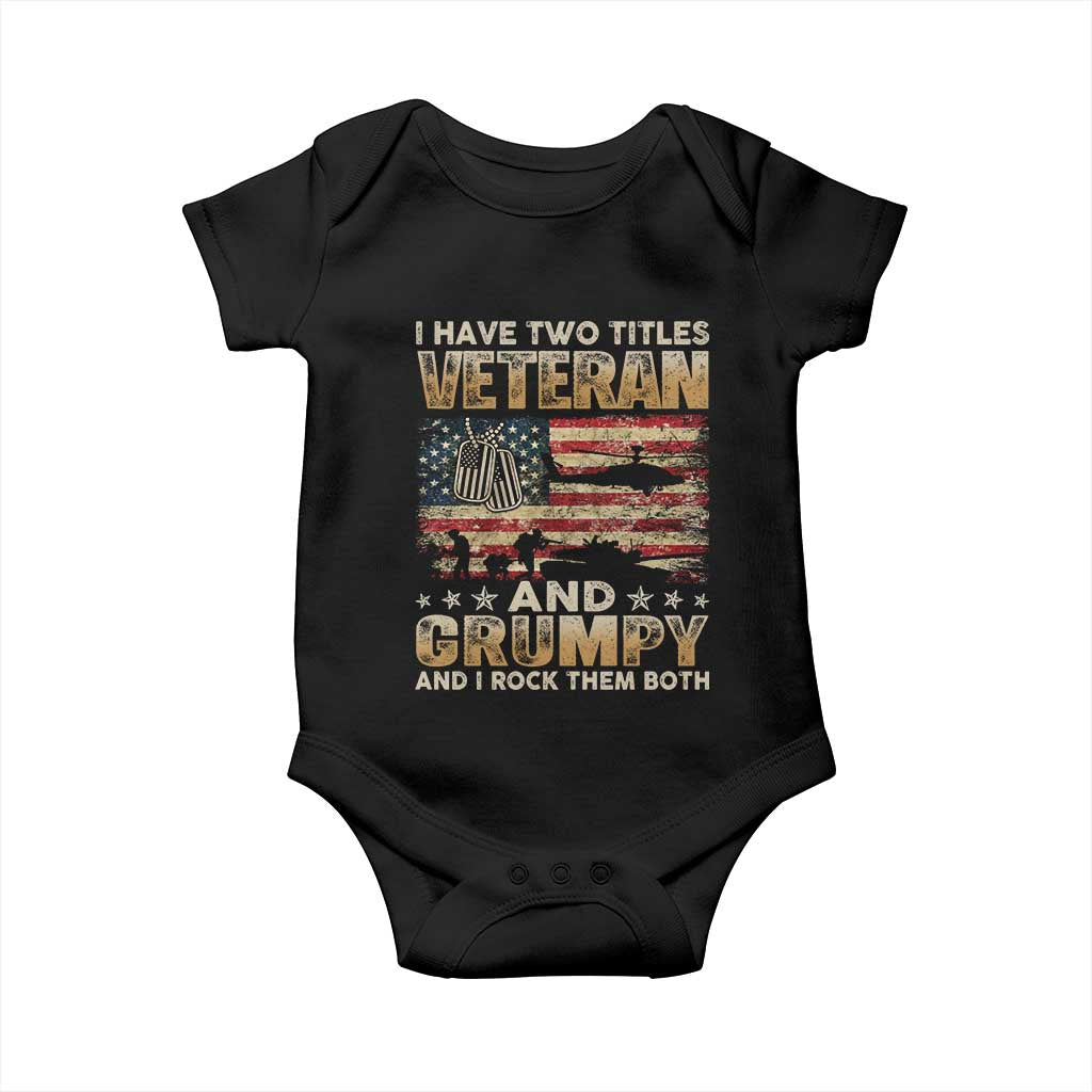 Grumpy Old Veteran Baby Onesie Funny Military Veteran USA Flag TS10 Black Print Your Wear