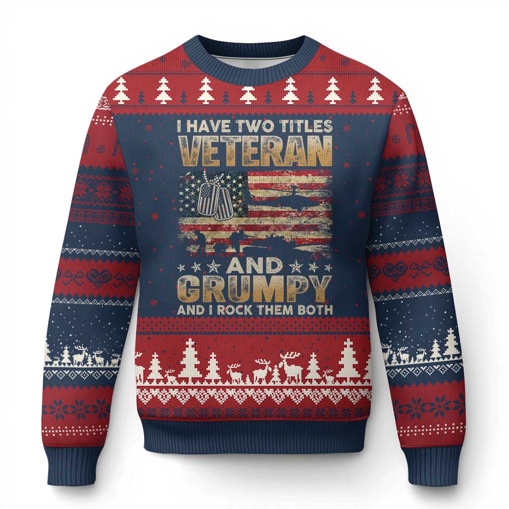 Grumpy Old Veteran Ugly Christmas Sweater Funny Military Veteran USA Flag TS10 Navy Red Print Your Wear