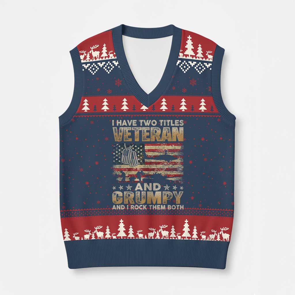 Grumpy Old Veteran V-Neck Knit Sweater Vest Funny Military Veteran USA Flag TS10 Navy Red Print Your Wear