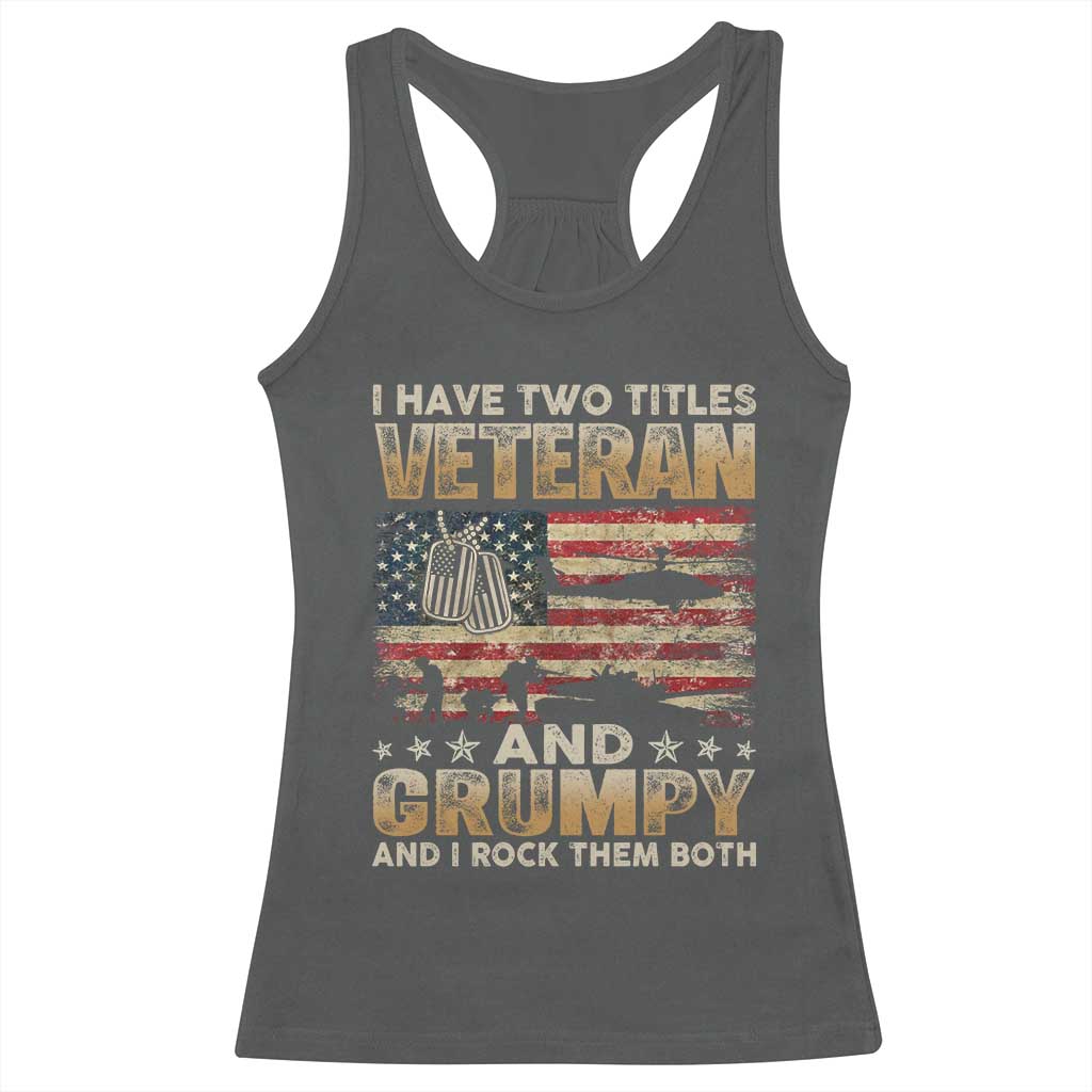 Grumpy Old Veteran Racerback Tank Top Funny Military Veteran USA Flag TS10 Dark Heather Print Your Wear