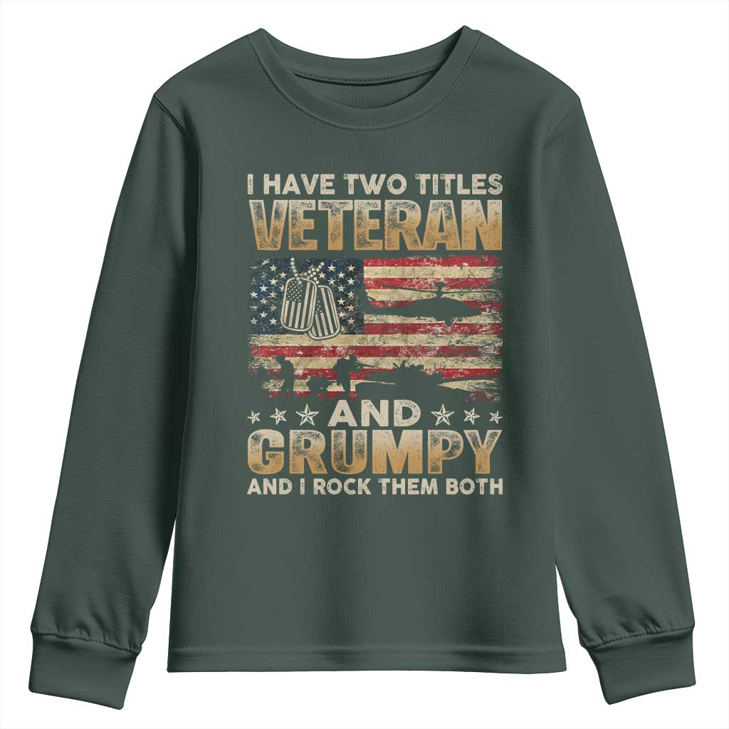 Grumpy Old Veteran Youth Sweatshirt Funny Military Veteran USA Flag TS10 Dark Forest Green Print Your Wear