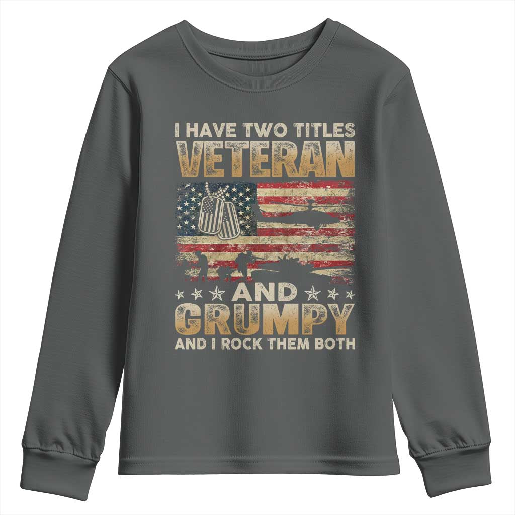 Grumpy Old Veteran Youth Sweatshirt Funny Military Veteran USA Flag TS10 Dark Heather Print Your Wear