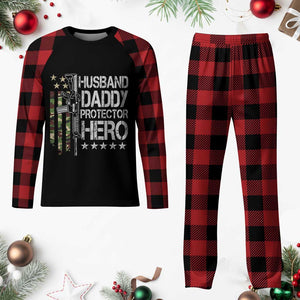 Husband Daddy Protector Hero Plaid Pajama Set Dad Guns Fathers Day Camo American Flag TS10 Buffalo Plaid Print Your Wear
