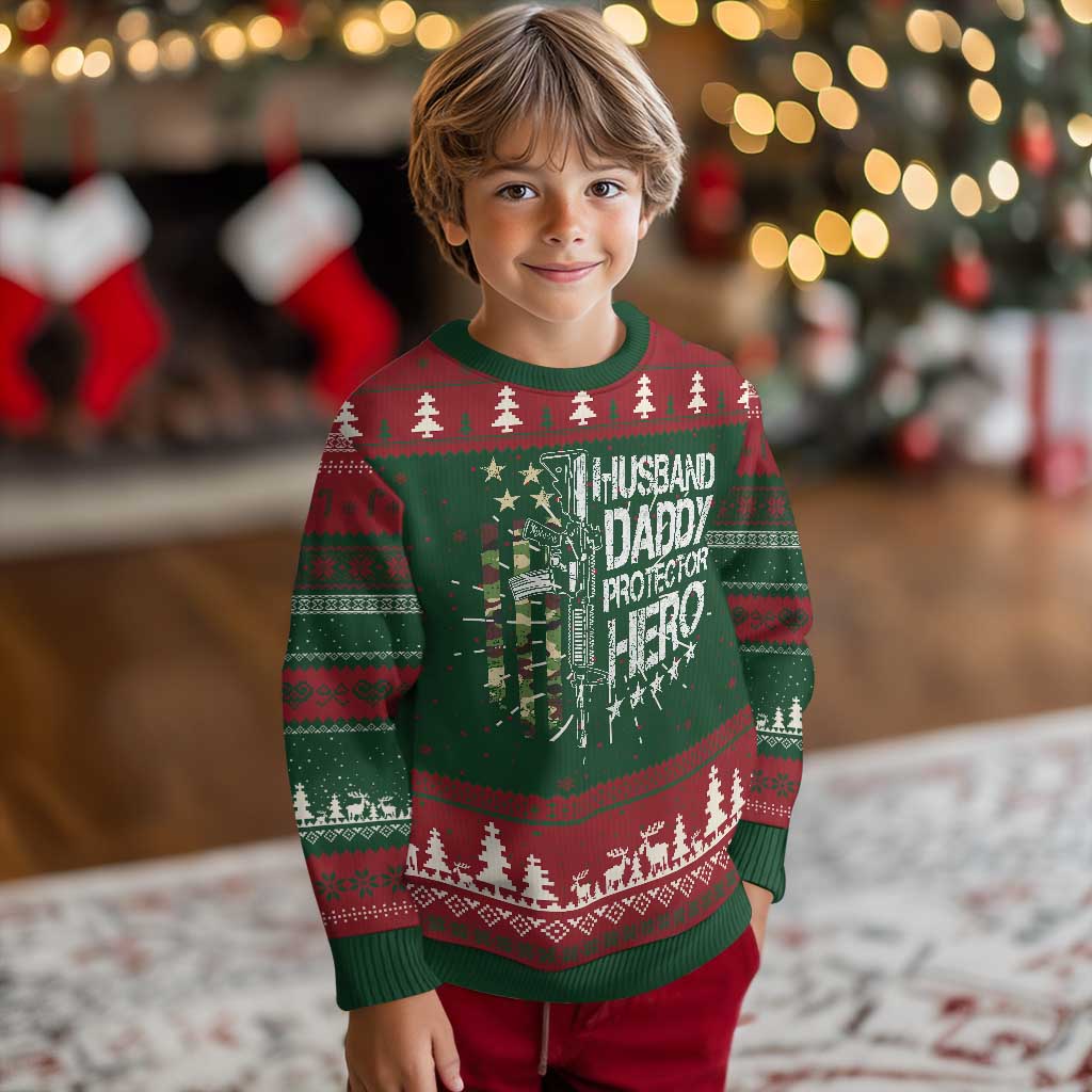 Husband Daddy Protector Hero Knit Sweatshirt Dad Guns Fathers Day Camo American Flag TS10 Christmas Print Your Wear