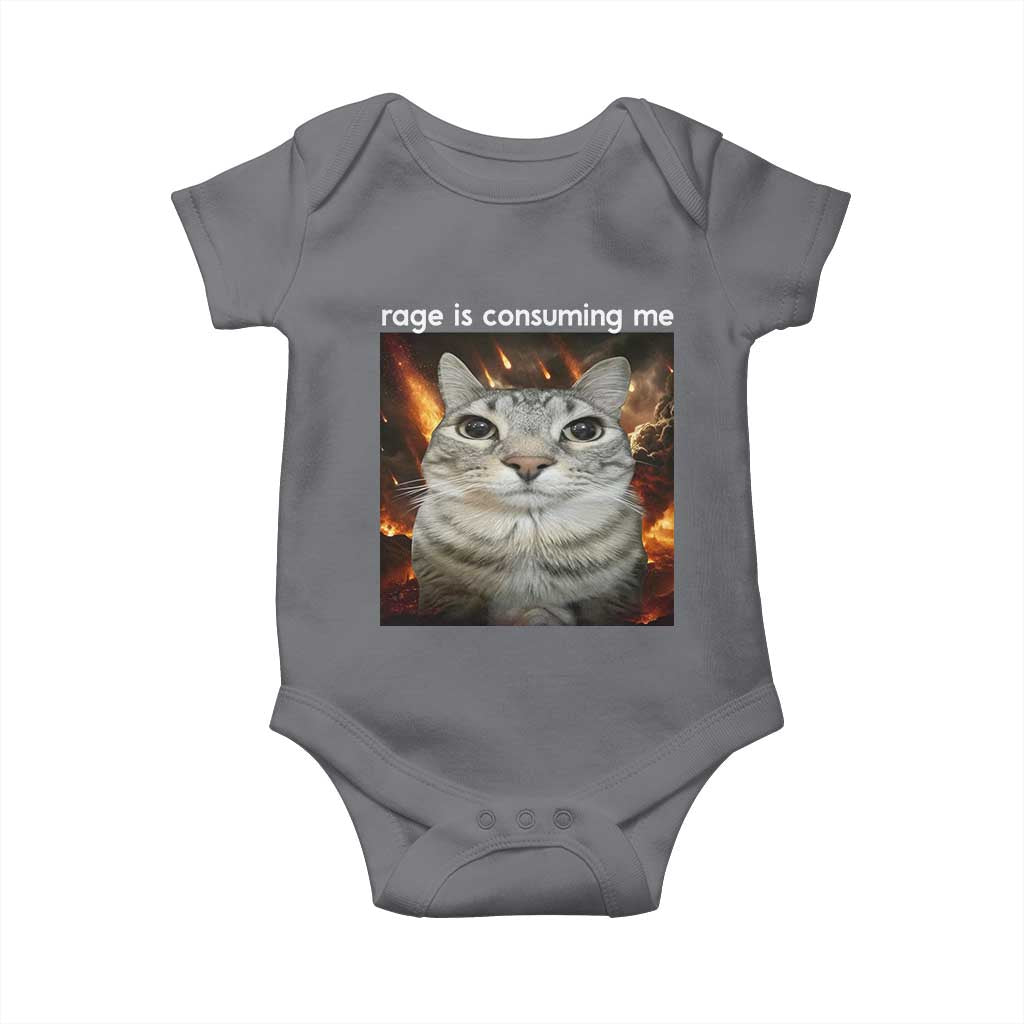 Rage Is Consuming Me Cat Baby Onesie Funny Weird Humor Silly Cat Meme TS10 Charcoal Print Your Wear