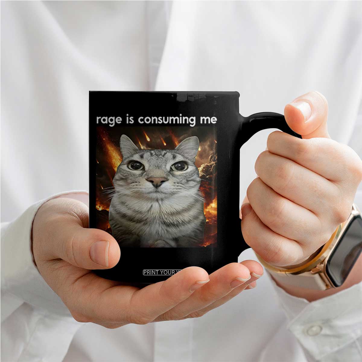 Rage Is Consuming Me Cat Coffee Mug Funny Weird Humor Silly Cat Meme TS10 Print Your Wear