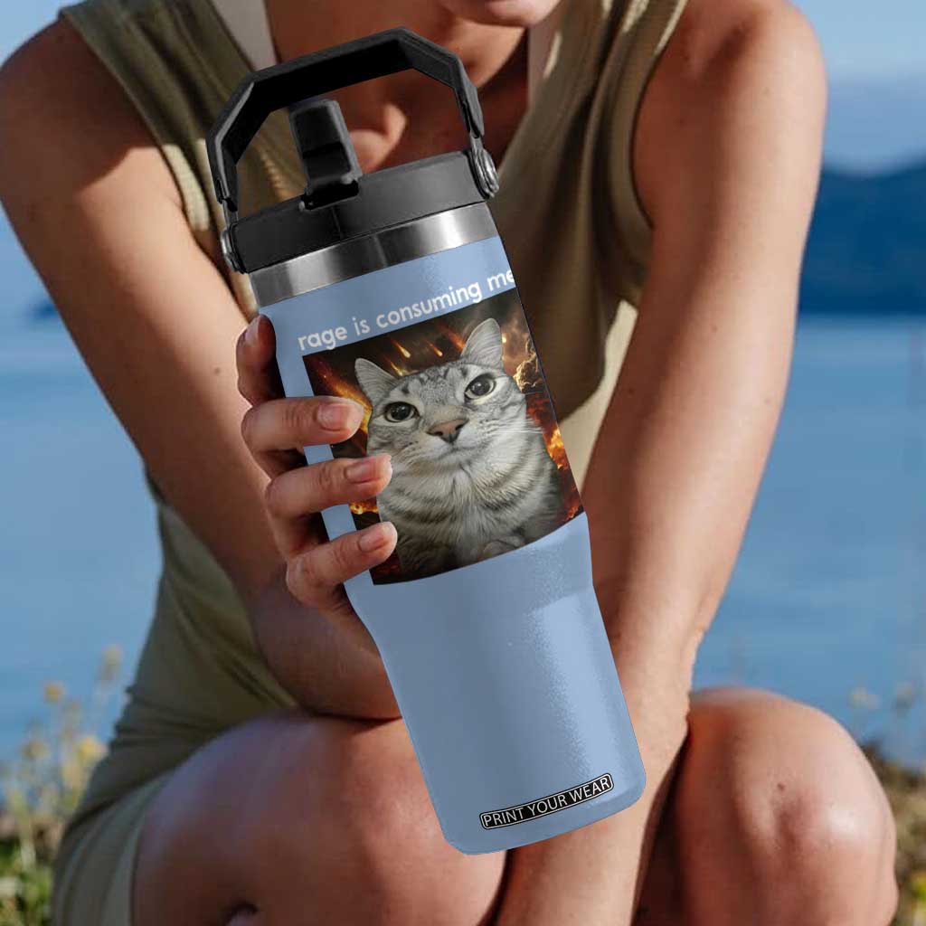 Rage Is Consuming Me Cat Flip Straw Tumbler Funny Weird Humor Silly Cat Meme TS10 One Size: 30 oz Light Blue Print Your Wear