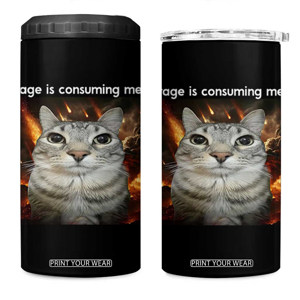 Rage Is Consuming Me Cat 4 in 1 Can Cooler Tumbler Funny Weird Humor Silly Cat Meme TS10 One Size: 16 oz Black Print Your Wear