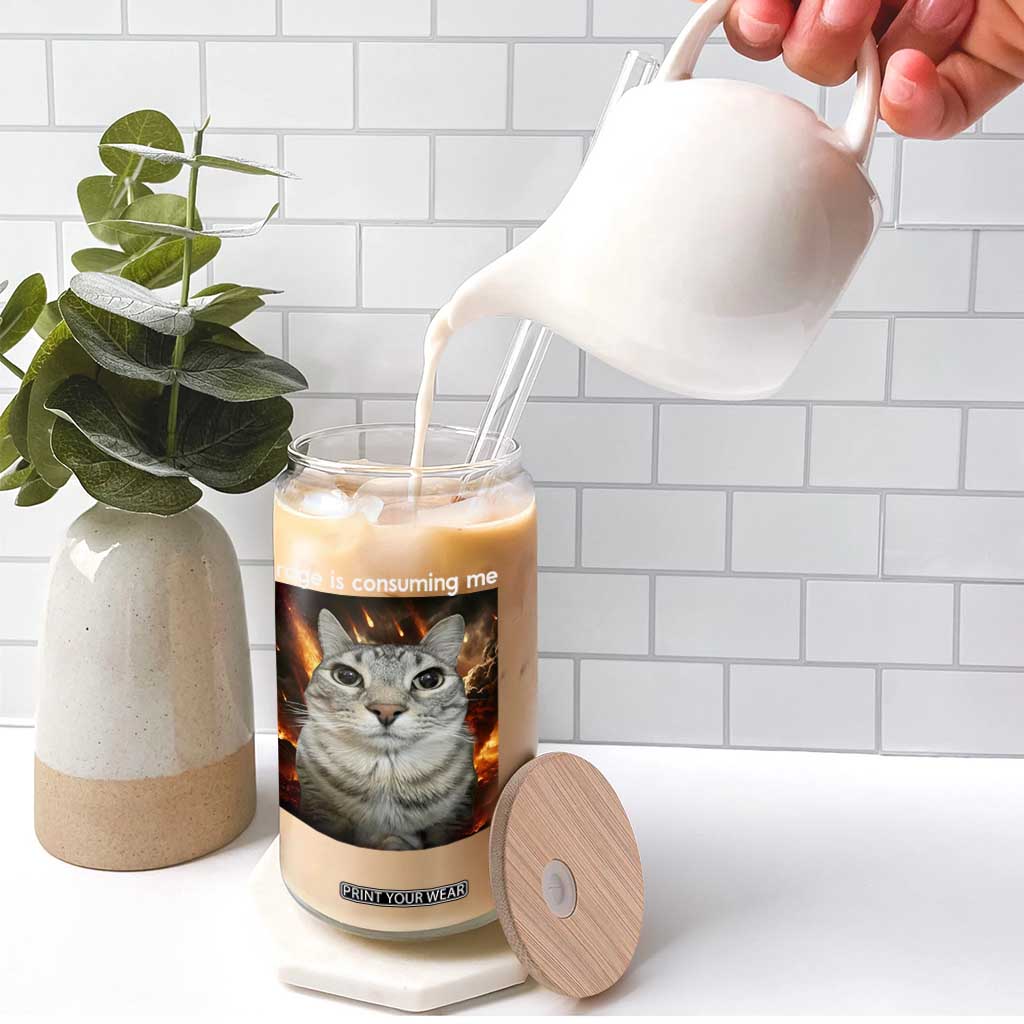 Rage Is Consuming Me Cat Glass Can Funny Weird Humor Silly Cat Meme TS10 Print Your Wear