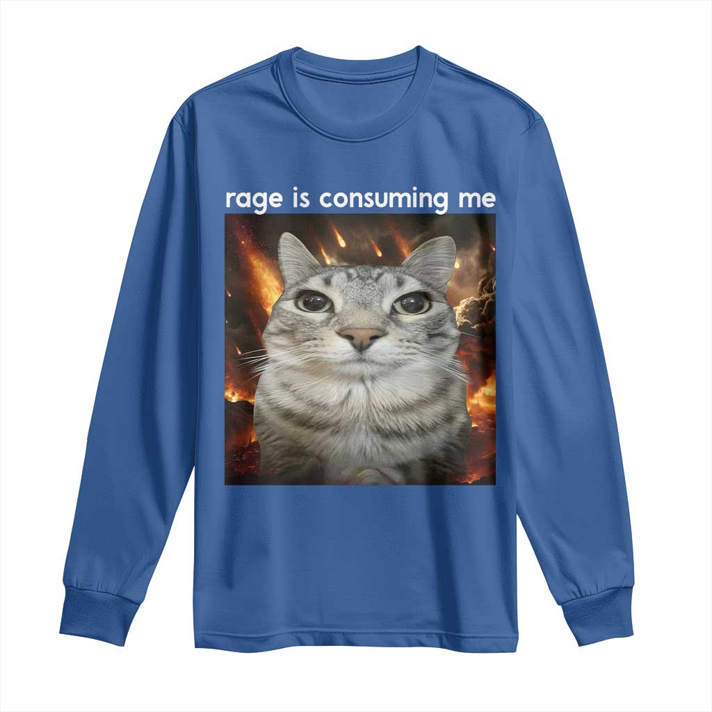 Rage Is Consuming Me Cat Long Sleeve Shirt Funny Weird Humor Silly Cat Meme TS10 Royal Blue Print Your Wear