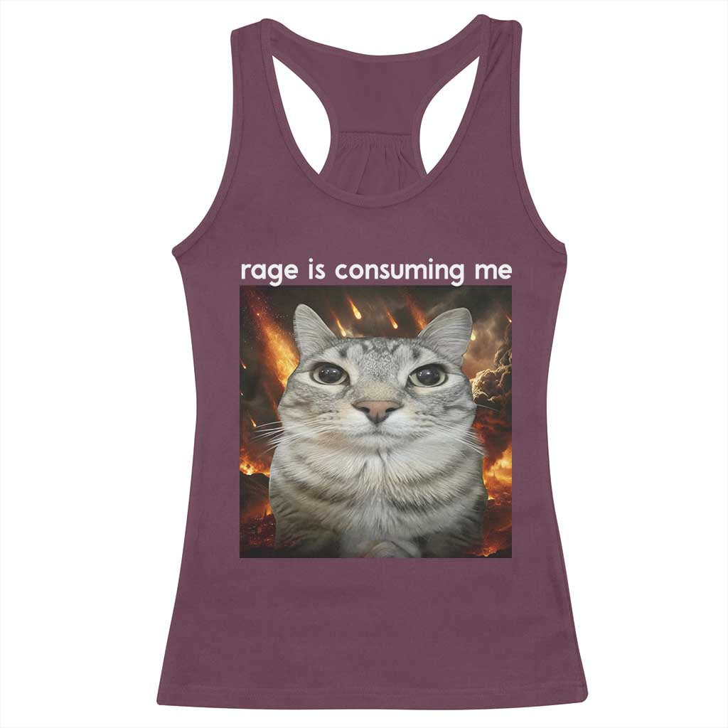 Rage Is Consuming Me Cat Racerback Tank Top Funny Weird Humor Silly Cat Meme TS10 Maroon Print Your Wear