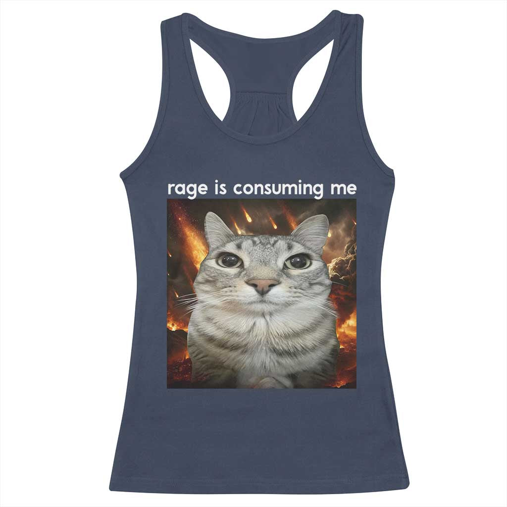 Rage Is Consuming Me Cat Racerback Tank Top Funny Weird Humor Silly Cat Meme TS10 Navy Print Your Wear