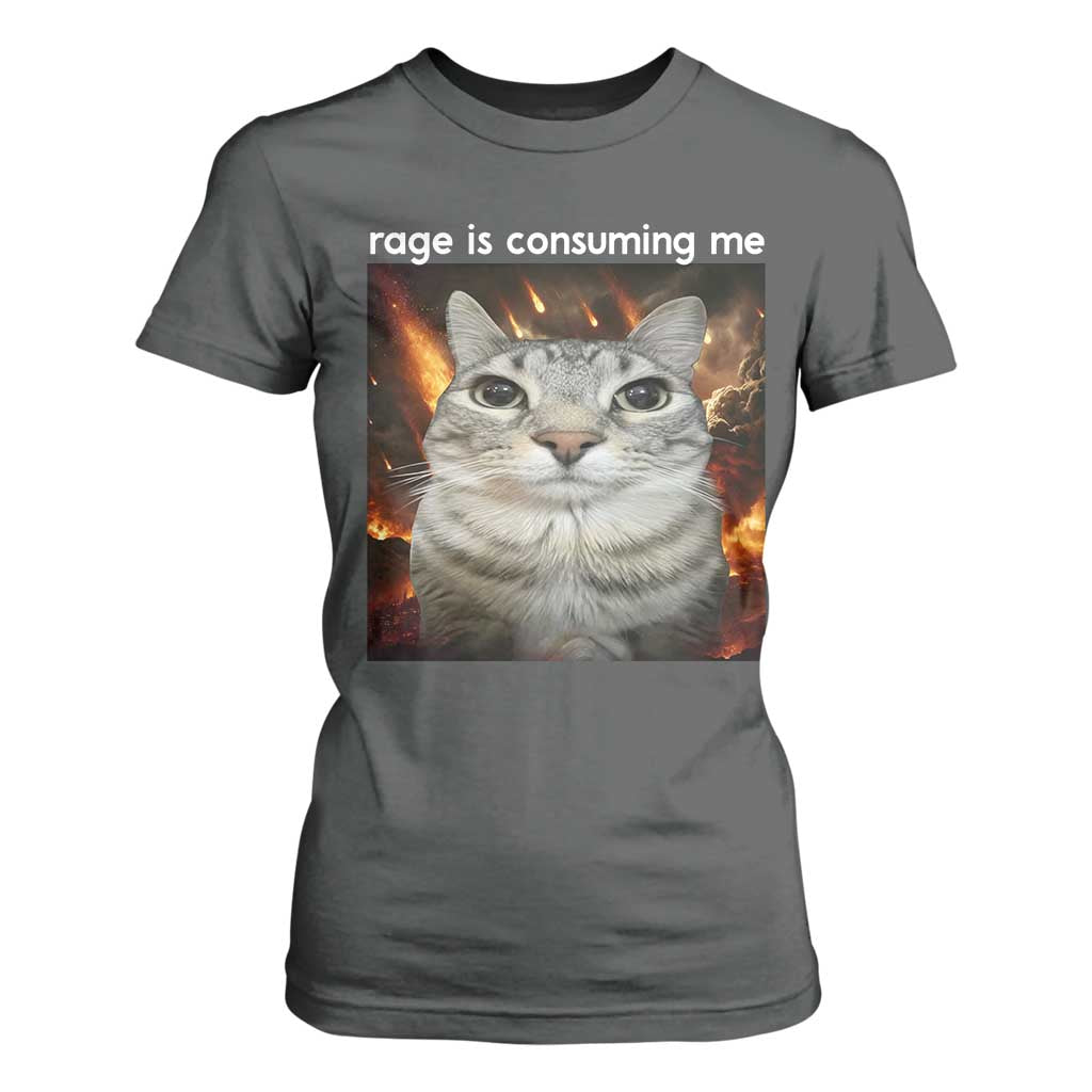 Rage Is Consuming Me Cat T Shirt For Women Funny Weird Humor Silly Cat Meme TS10 Dark Heather Print Your Wear