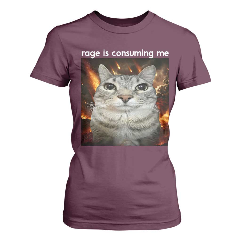Rage Is Consuming Me Cat T Shirt For Women Funny Weird Humor Silly Cat Meme TS10 Maroon Print Your Wear