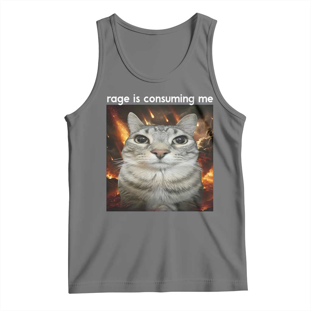 Rage Is Consuming Me Cat Tank Top Funny Weird Humor Silly Cat Meme TS10 Black Heather Print Your Wear