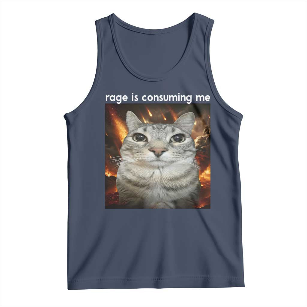 Rage Is Consuming Me Cat Tank Top Funny Weird Humor Silly Cat Meme TS10 Navy Print Your Wear