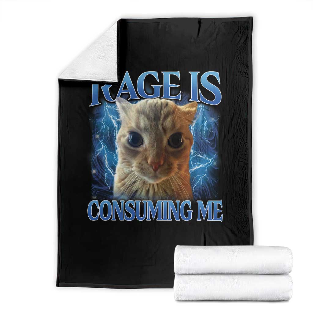 Rage Is Consuming Me Cat Meme Throw Blanket Funny Weird Humor Cat Face Bootleg TS10 Black Print Your Wear