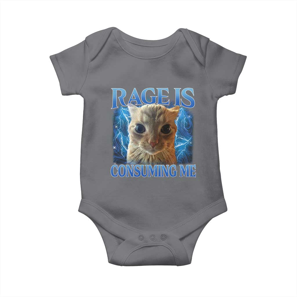 Rage Is Consuming Me Cat Meme Baby Onesie Funny Weird Humor Cat Face Bootleg TS10 Charcoal Print Your Wear