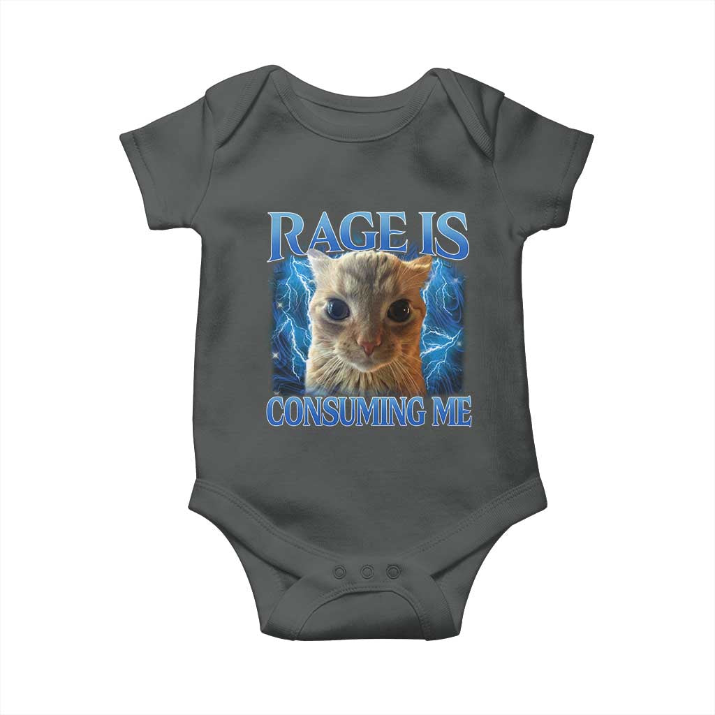 Rage Is Consuming Me Cat Meme Baby Onesie Funny Weird Humor Cat Face Bootleg TS10 Dark Heather Print Your Wear