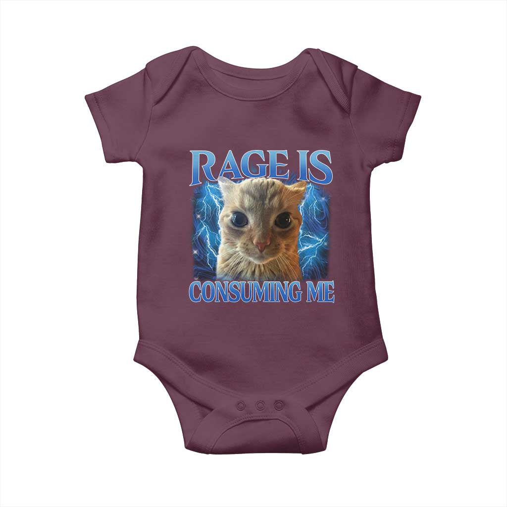 Rage Is Consuming Me Cat Meme Baby Onesie Funny Weird Humor Cat Face Bootleg TS10 Maroon Print Your Wear