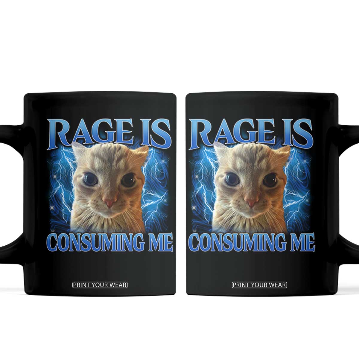 Rage Is Consuming Me Cat Meme Coffee Mug Funny Weird Humor Cat Face Bootleg TS10 Black Print Your Wear