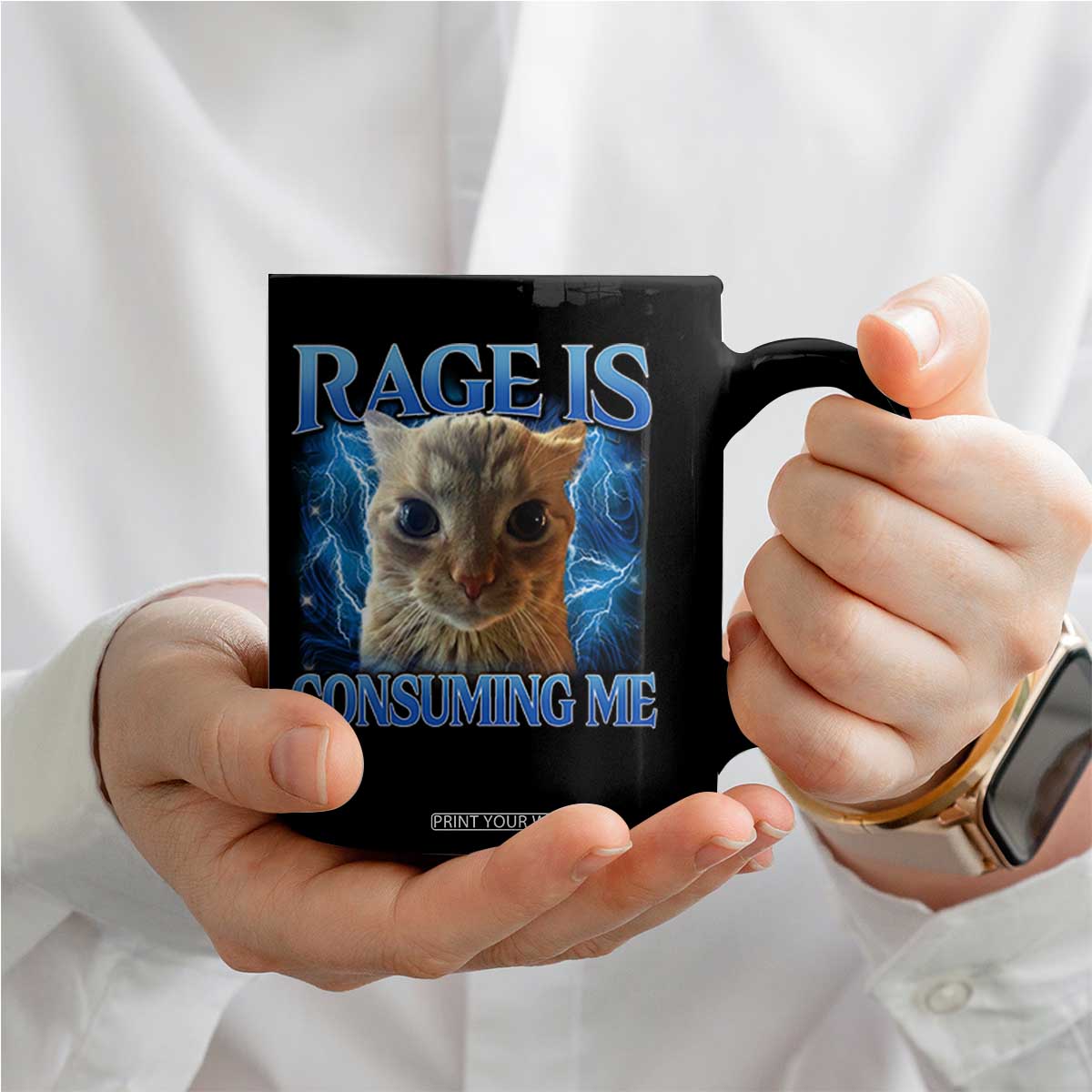 Rage Is Consuming Me Cat Meme Coffee Mug Funny Weird Humor Cat Face Bootleg TS10 Print Your Wear