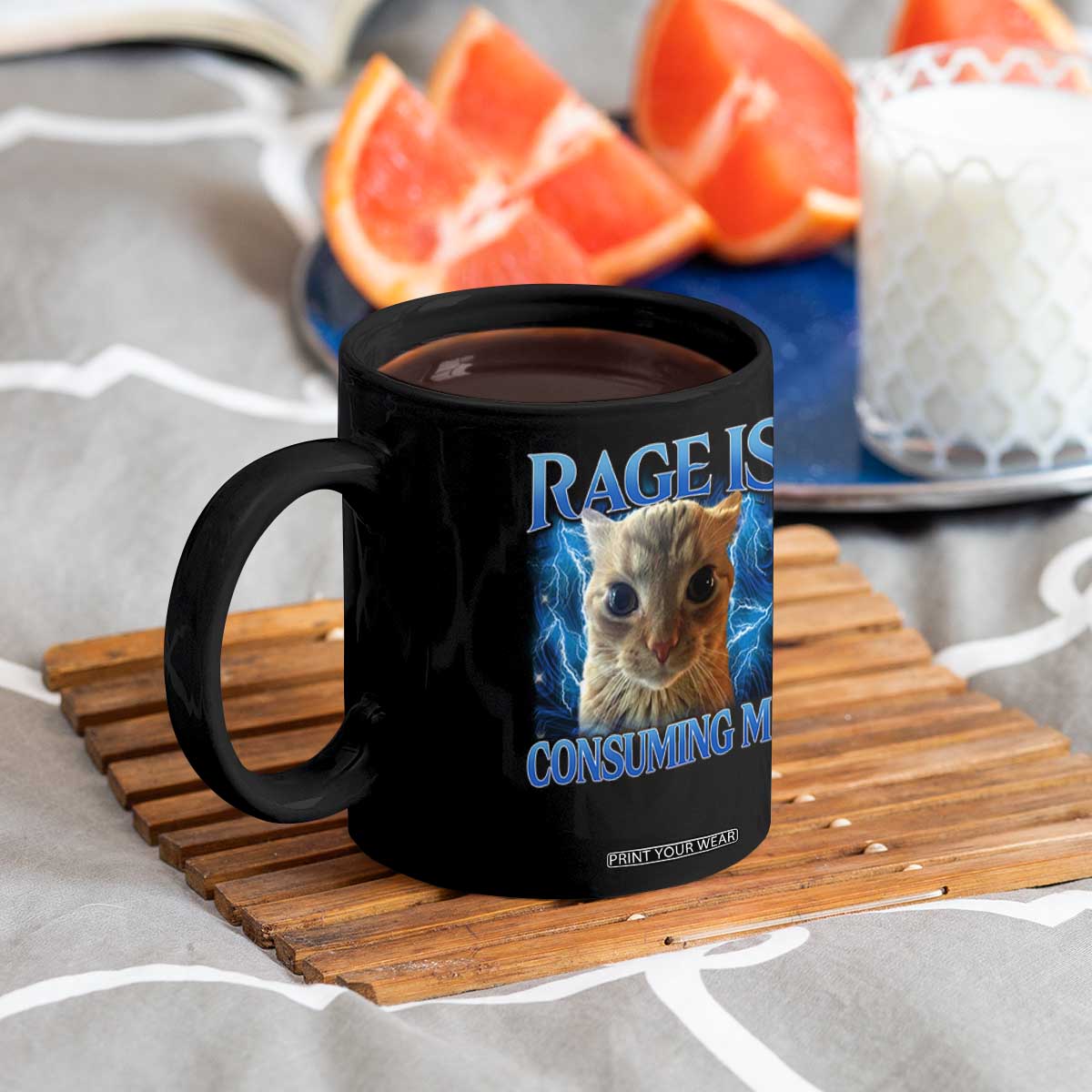 Rage Is Consuming Me Cat Meme Coffee Mug Funny Weird Humor Cat Face Bootleg TS10 Print Your Wear