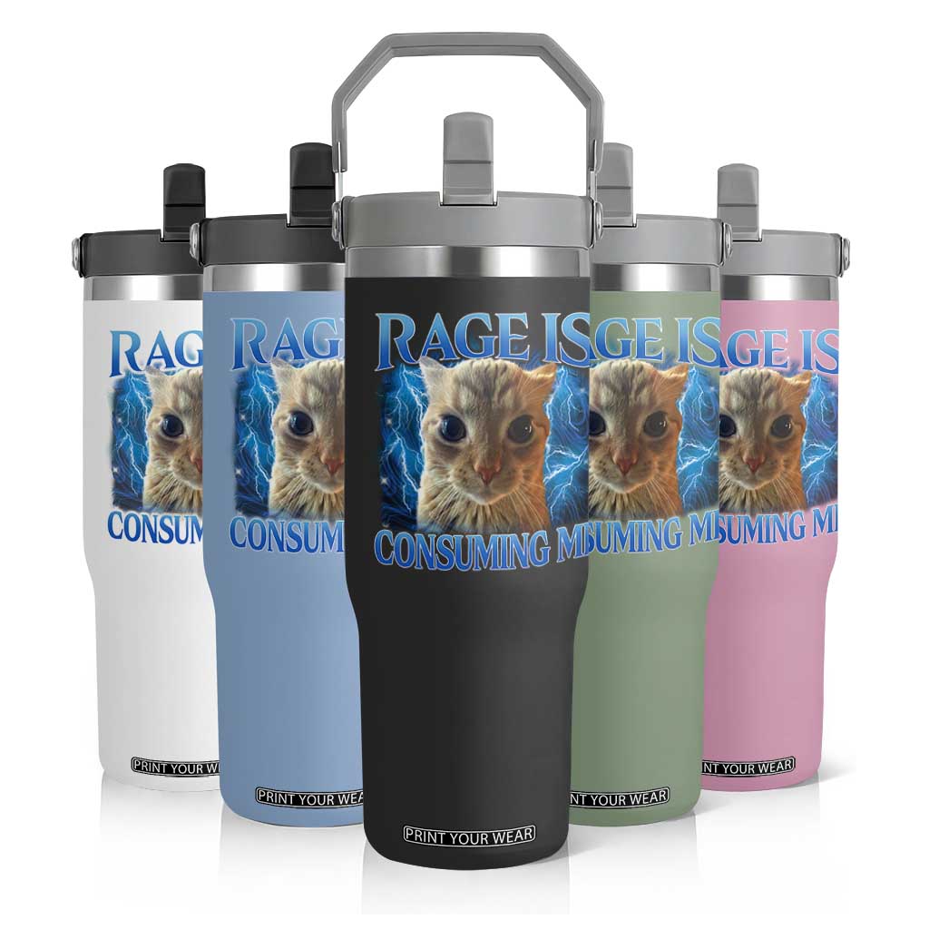 Rage Is Consuming Me Cat Meme Flip Straw Tumbler Funny Weird Humor Cat Face Bootleg TS10 Print Your Wear