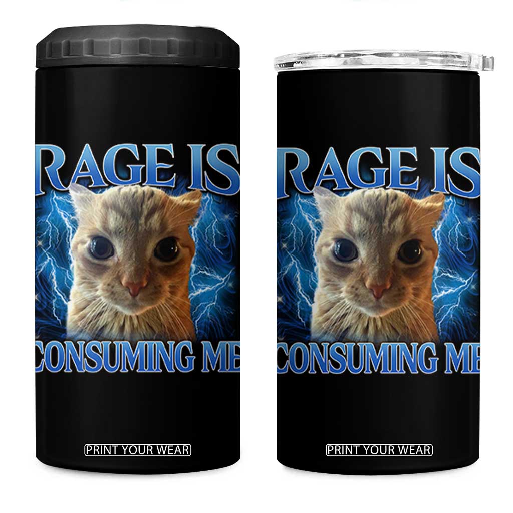 Rage Is Consuming Me Cat Meme 4 in 1 Can Cooler Tumbler Funny Weird Humor Cat Face Bootleg TS10 One Size: 16 oz Black Print Your Wear