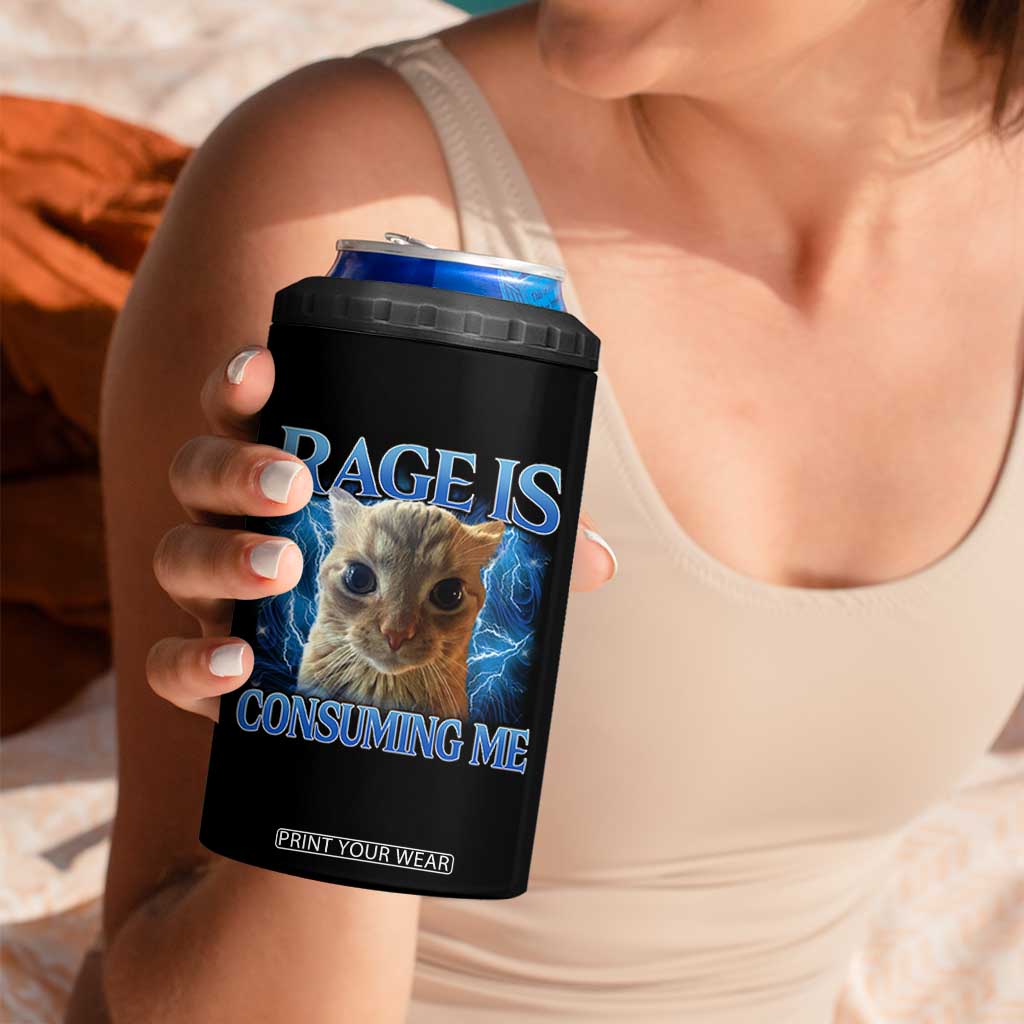 Rage Is Consuming Me Cat Meme 4 in 1 Can Cooler Tumbler Funny Weird Humor Cat Face Bootleg TS10 Print Your Wear