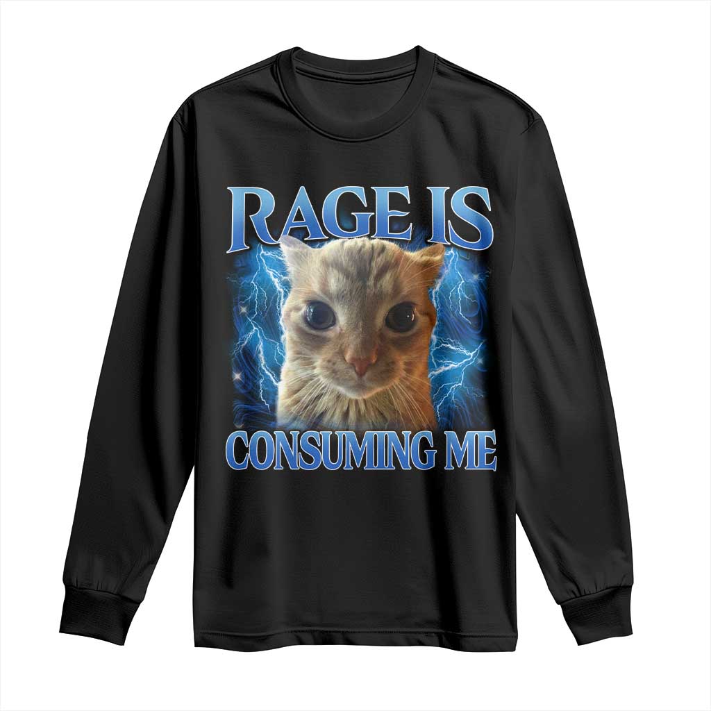 Rage Is Consuming Me Cat Meme Long Sleeve Shirt Funny Weird Humor Cat Face Bootleg TS10 Black Print Your Wear