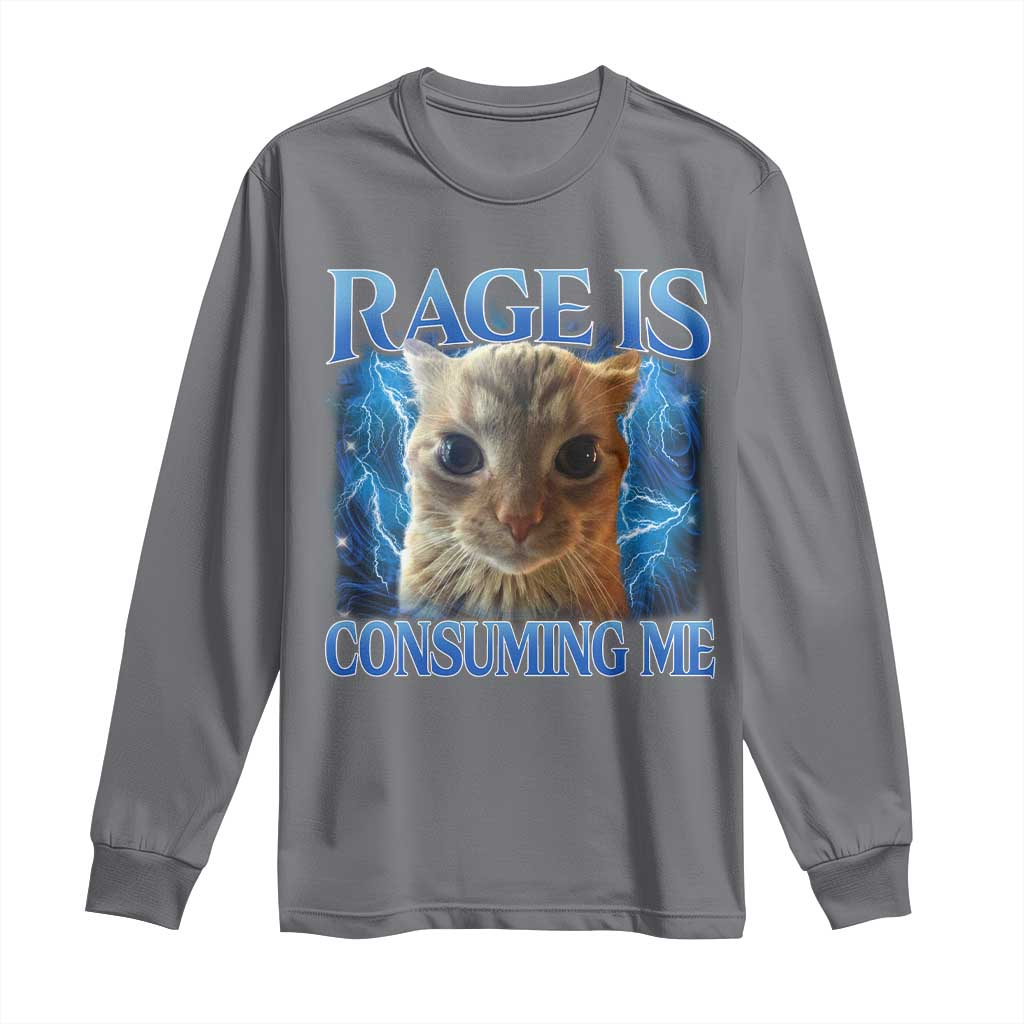 Rage Is Consuming Me Cat Meme Long Sleeve Shirt Funny Weird Humor Cat Face Bootleg TS10 Charcoal Print Your Wear