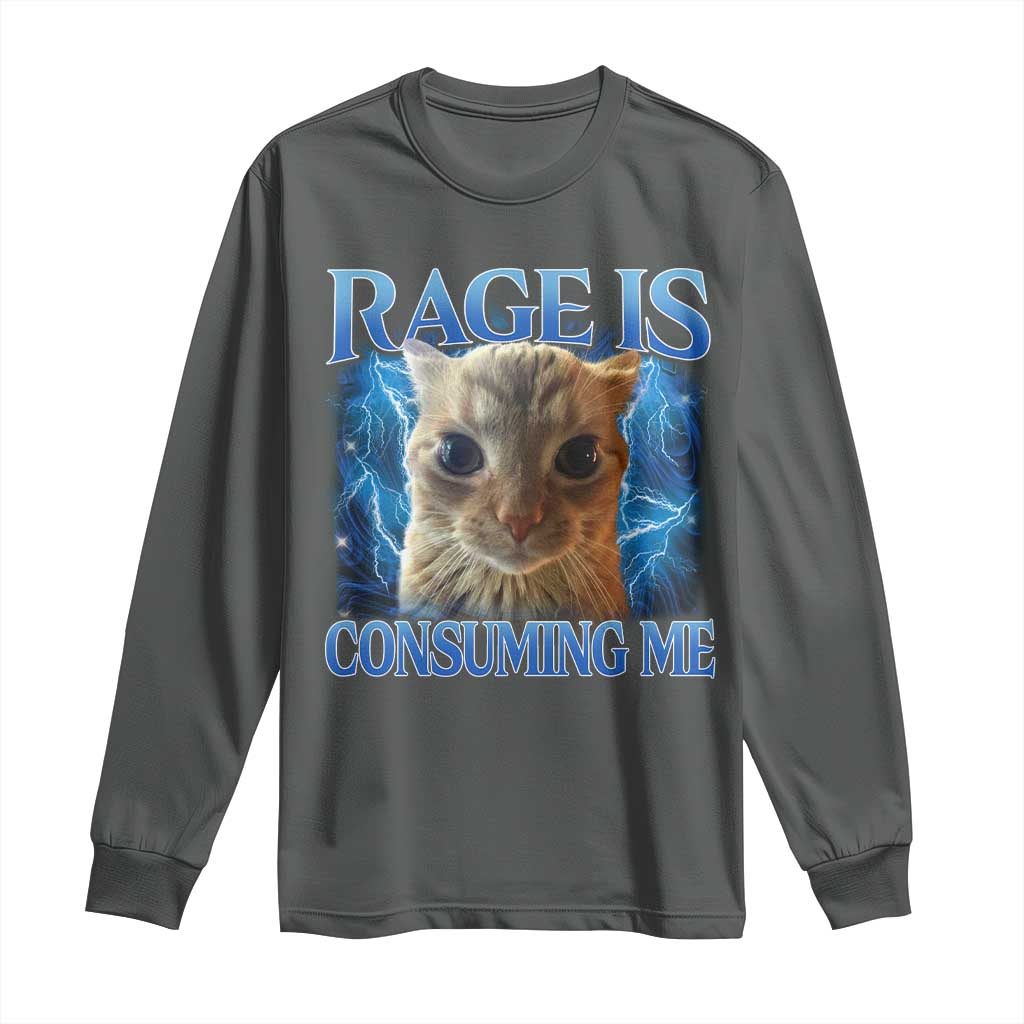 Rage Is Consuming Me Cat Meme Long Sleeve Shirt Funny Weird Humor Cat Face Bootleg TS10 Dark Heather Print Your Wear