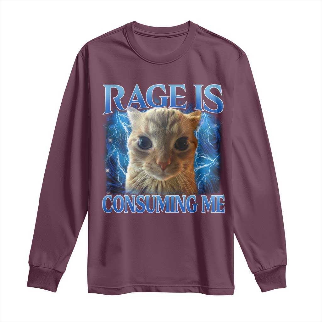 Rage Is Consuming Me Cat Meme Long Sleeve Shirt Funny Weird Humor Cat Face Bootleg TS10 Maroon Print Your Wear