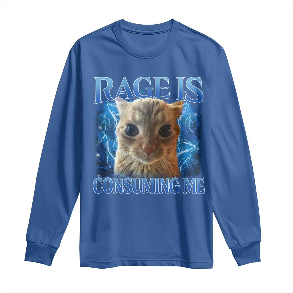 Rage Is Consuming Me Cat Meme Long Sleeve Shirt Funny Weird Humor Cat Face Bootleg TS10 Royal Blue Print Your Wear
