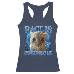 Rage Is Consuming Me Cat Meme Racerback Tank Top Funny Weird Humor Cat Face Bootleg TS10 Navy Print Your Wear