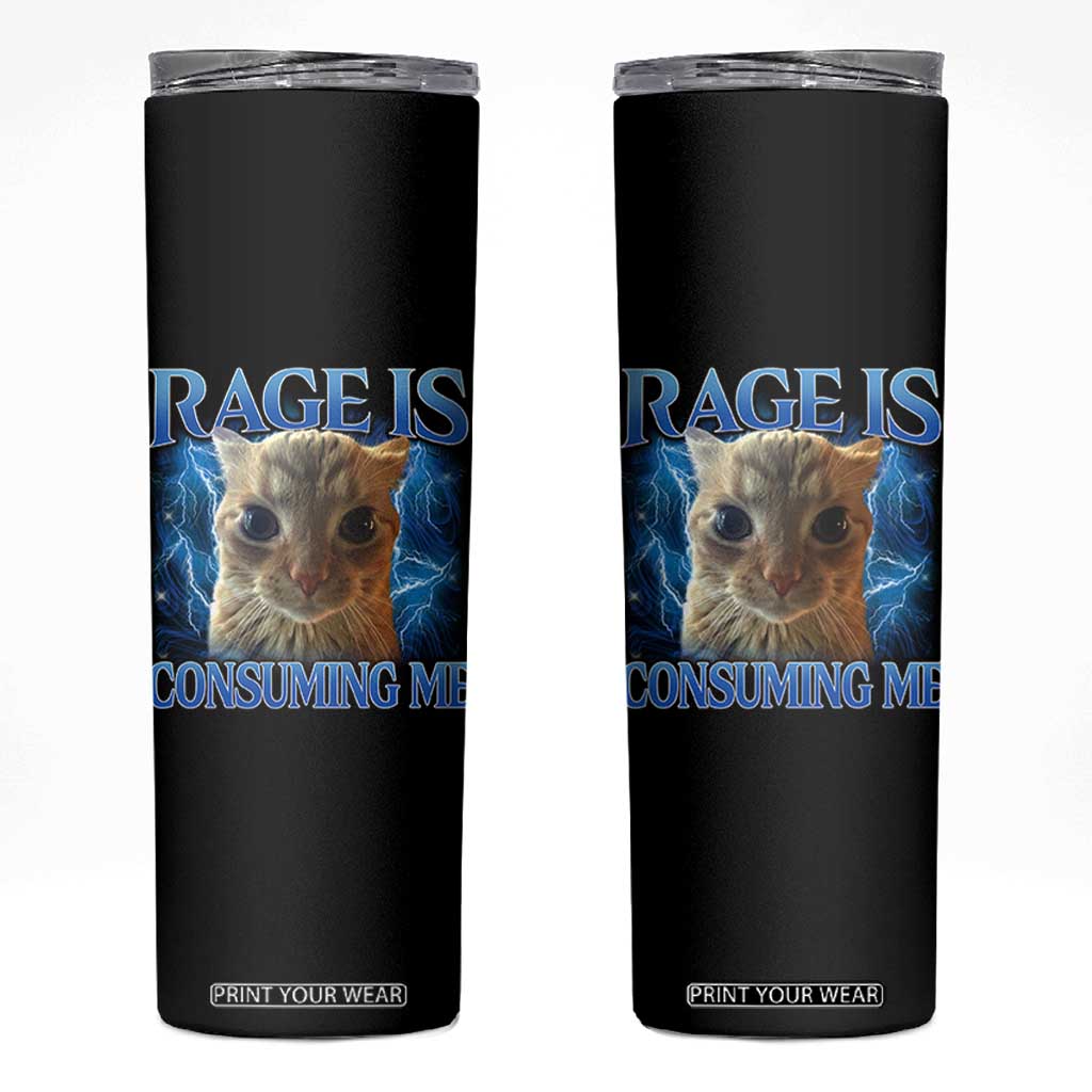 Rage Is Consuming Me Cat Meme Skinny Tumbler Funny Weird Humor Cat Face Bootleg TS10 Black Print Your Wear