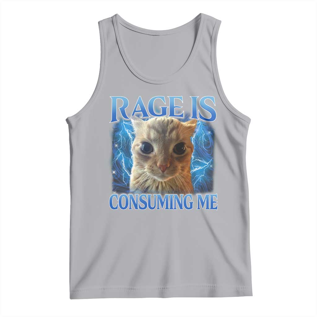 Rage Is Consuming Me Cat Meme Tank Top Funny Weird Humor Cat Face Bootleg TS10 Athletic Heather Print Your Wear