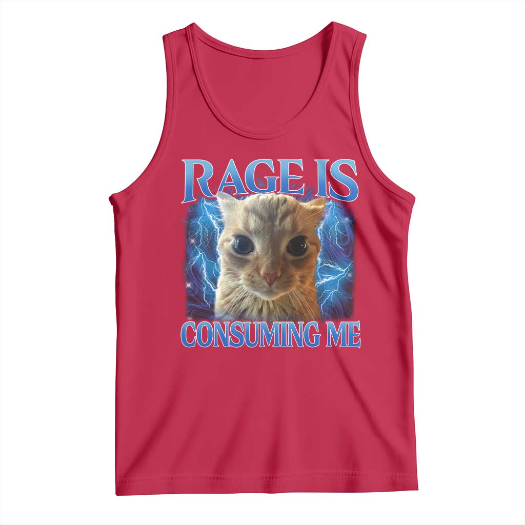 Rage Is Consuming Me Cat Meme Tank Top Funny Weird Humor Cat Face Bootleg TS10 Red Print Your Wear