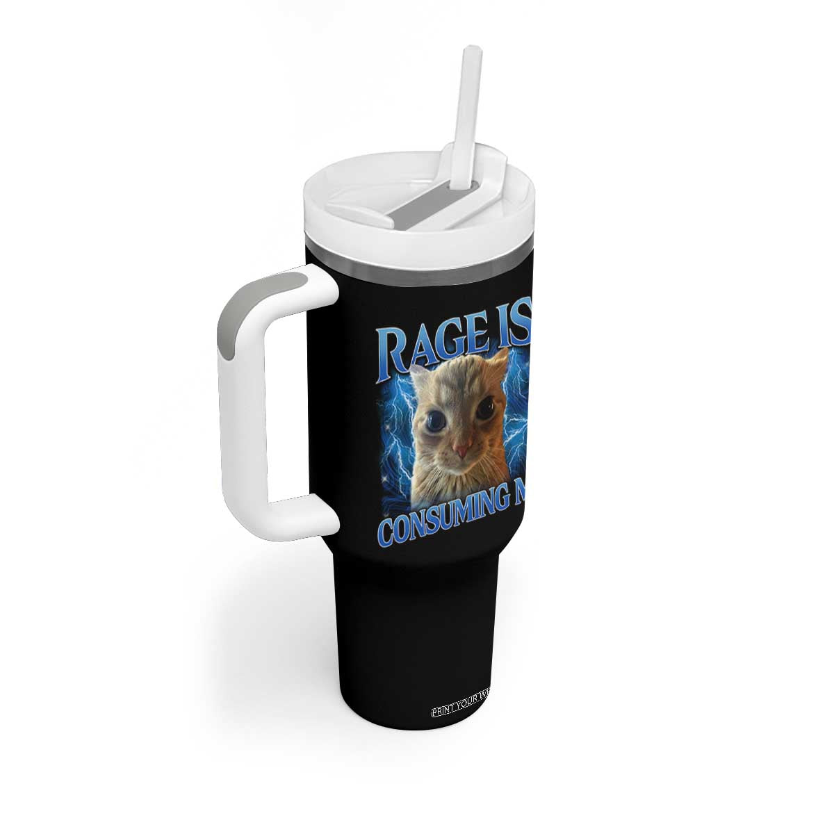 Rage Is Consuming Me Cat Meme Tumbler With Handle Funny Weird Humor Cat Face Bootleg TS10 Print Your Wear