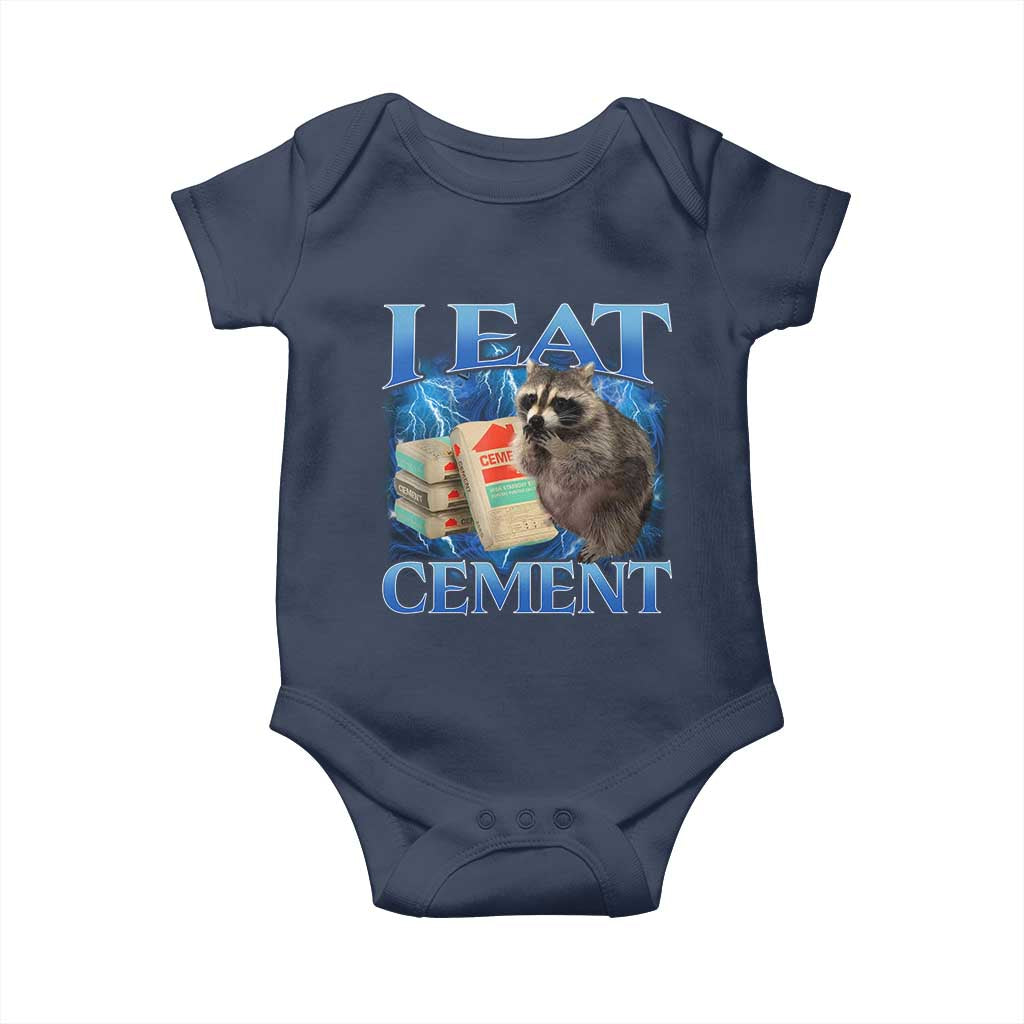 I Eat Cement Baby Onesie Cursed Raccoon Funny Oddly Dank Meme Gen Z TS10 Navy Print Your Wear