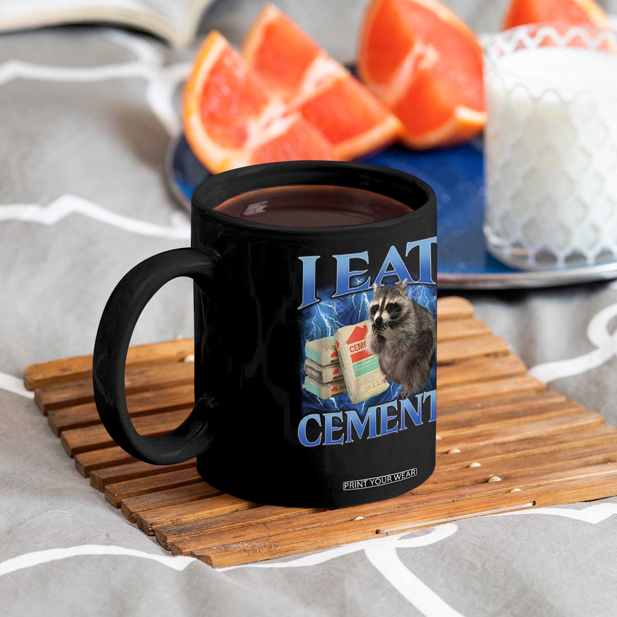 I Eat Cement Coffee Mug Cursed Raccoon Funny Oddly Dank Meme Gen Z TS10 Print Your Wear