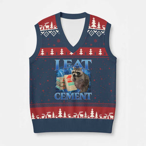 I Eat Cement V-Neck Knit Sweater Vest Cursed Raccoon Funny Oddly Dank Meme Gen Z TS10 Navy Red Print Your Wear