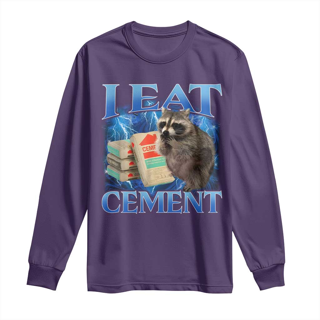 I Eat Cement Long Sleeve Shirt Cursed Raccoon Funny Oddly Dank Meme Gen Z TS10 Purple Print Your Wear