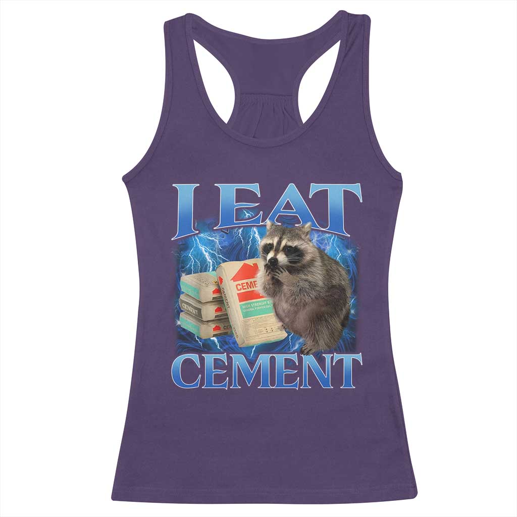 I Eat Cement Racerback Tank Top Cursed Raccoon Funny Oddly Dank Meme Gen Z TS10 Purple Print Your Wear