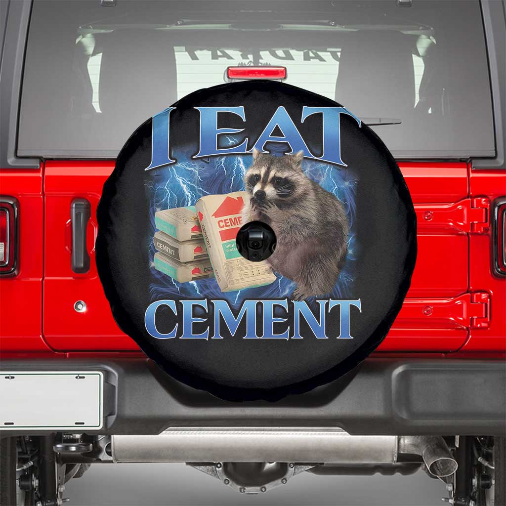 I Eat Cement Spare Tire Cover Cursed Raccoon Funny Oddly Dank Meme Gen Z TS10 Black Print Your Wear