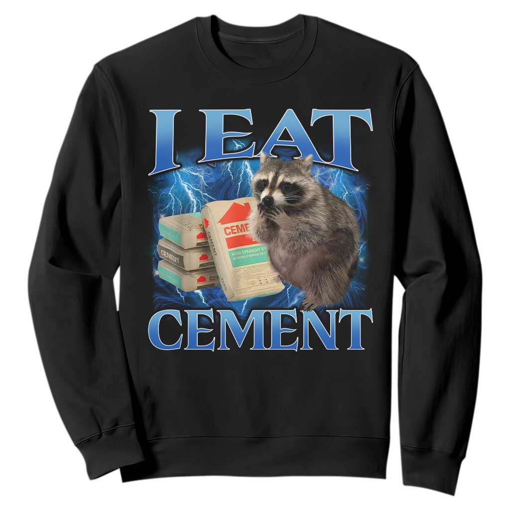 I Eat Cement Sweatshirt Cursed Raccoon Funny Oddly Dank Meme Gen Z TS10 Black Print Your Wear