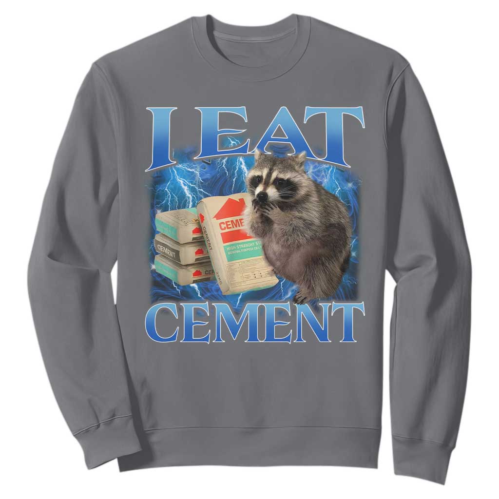 I Eat Cement Sweatshirt Cursed Raccoon Funny Oddly Dank Meme Gen Z TS10 Charcoal Print Your Wear